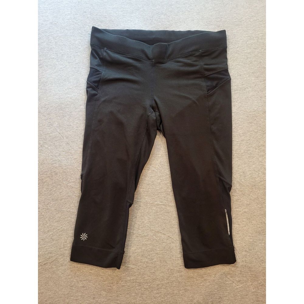 Womens Athleta Reflective Black Capri Crop Leggings Zip Pocket Size Small‎
